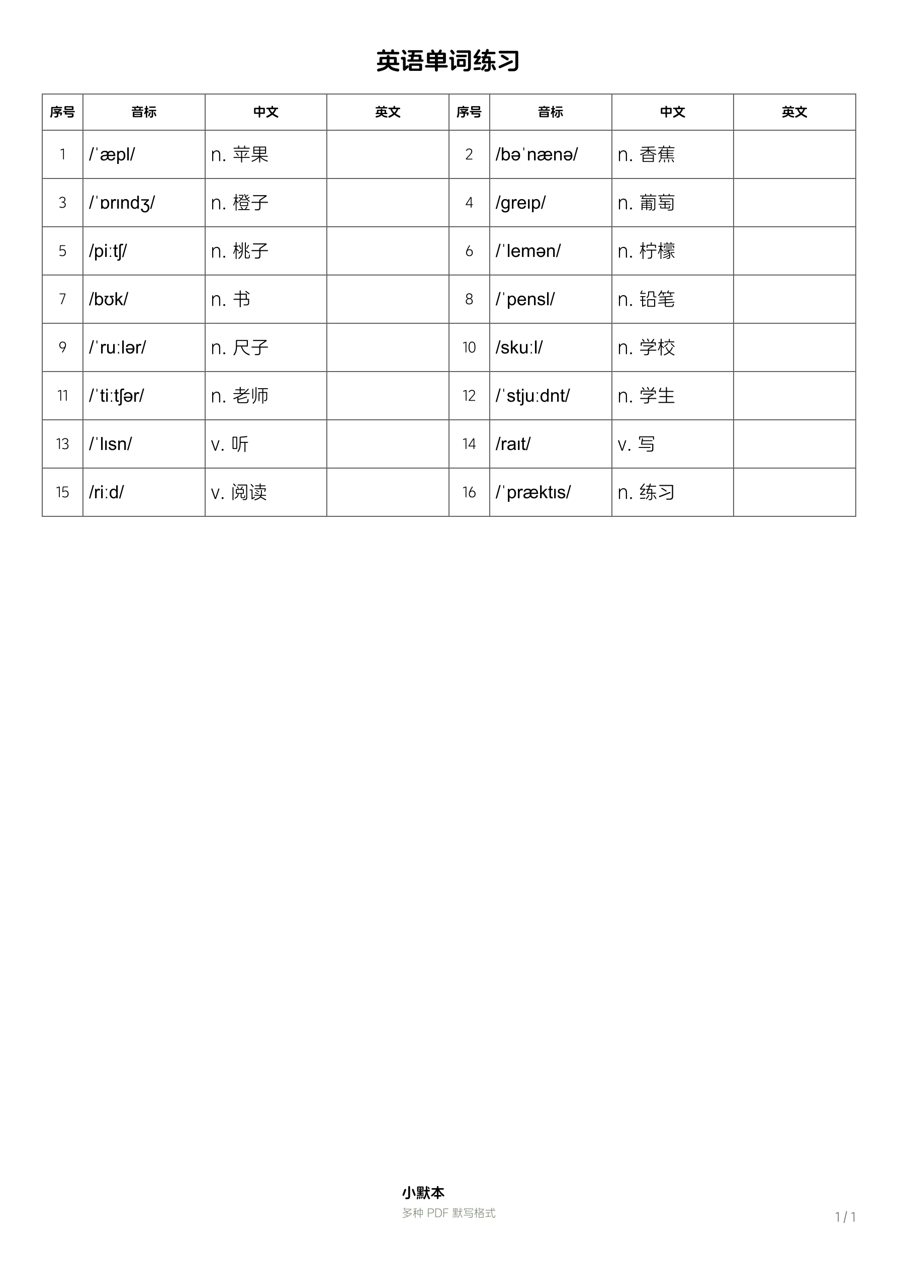 自定义表格真实 PDF